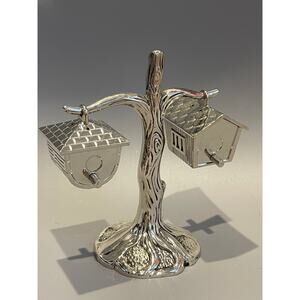 Godinger Salt and Pepper Shakers Silver Plate Metal Tree Hanging Birdhouses